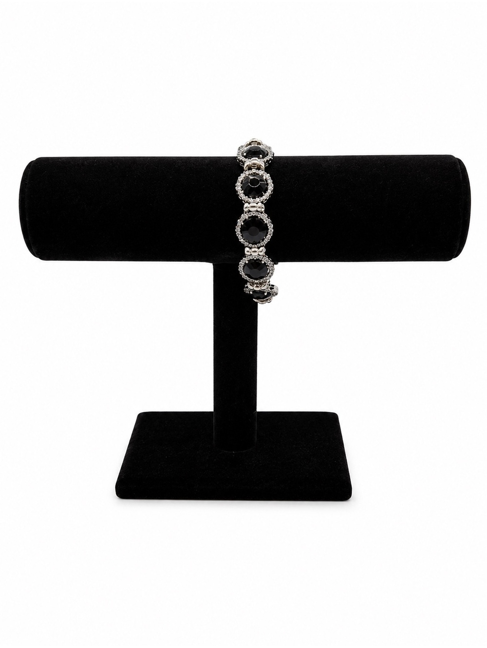 Jewelry By GG Black and Silver Onyx and Rhinestone 3.5" Beaded Bracelet